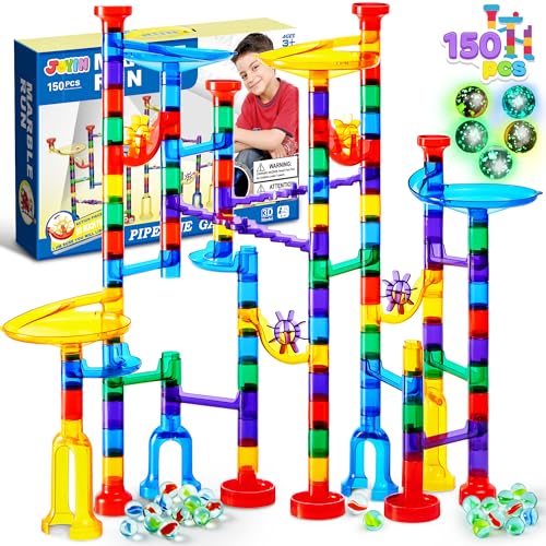 JOYIN 150 Stück Mehrfarbige Murmelbahn Marble Run Set mit 100 Bahnelementen und 50 Glasmurmeln, Kugelbahn Lernspielzeug, Bausteinspielzeug, Konstruktionspielzeug für Kinder von JOYIN