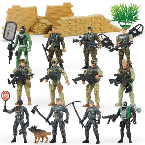 JOYIN 16 Stücke Militär Soldaten Spielset Armymen Figuren mit 12 realistischen Army Ranger Actionfiguren und Waffenzubehör, Militärspielzeug Kampfspielzeug für Kinder Rollenspiele Geschenk von JOYIN