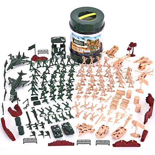 JOYIN 164 Teiliges Soldaten Spielset, Mini Soldaten Figuren Spielzeug Set, Deluxe Militärspielset mit Soldaten, Flugzeugen, Hubschraubern, Panzern, Flaggen und Zubehör von JOYIN