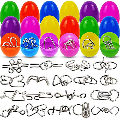 JOYIN 18 Ostereier Gefüllt mit 3D Puzzle Spielzeug Set aus Metall für Ostergeschenke, Knobelspiele Geduldspiele Metallpuzzle Erwachsene Kinder, Ostereiersuche, Ostereier zum Befüllen für Osterkörbe von JOYIN