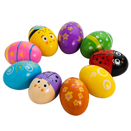 JOYIN 18 PCs Ostern Hölzerne Percussion Musikalische Ei Maracas Egg Shakers für Party Gefallen, Ostereiterssche, Osterei Maracas, Musikinstrument Requisinen, Korb Füller Füller von JOYIN