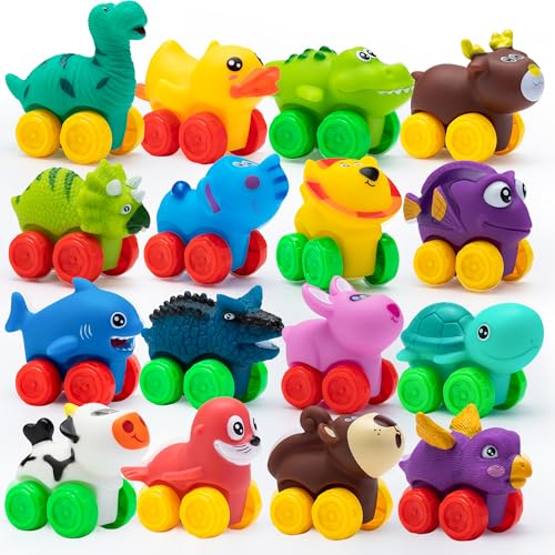 JOYIN 18Pcs Spielzeug Tiere Fahrzeug, Soft Rubber Auto Set Spielzeug, Baby Mini Spielzeug Fahrzeuge, Spielzeug Auto für Jungen und Mädchen, Babys Weihnachten Geburtstag Geschenk, Sommer,Party Favors von JOYIN