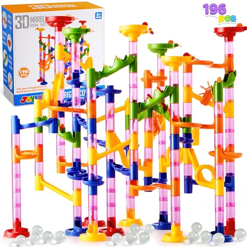 JOYIN 196 Stück Mehrfarbige Murmelbahn Marble Run Set, Bausteine Spielzeug, Mint-Lernspielzeug, Lernbaustein, Konstruktionspielzeug für Kinder (156 durchscheinende Kunststoffteile + 40 Glasmurmeln) von JOYIN