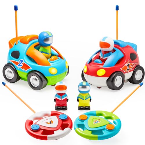 JOYIN 2 Kartoon RC Rennauto Ferngesteuertes Auto Spielzeug mit Musik Sound Fernbedienung und Licht für Baby Kleinkind Kinder von JOYIN