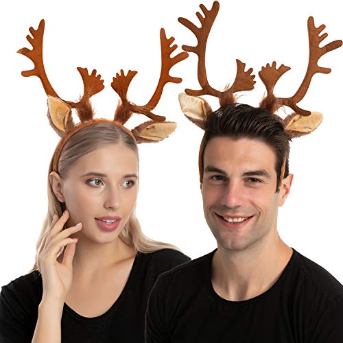 JOYIN 2 Reindeer Ears Antler Headband, Haarreif Reh Geweih Hörner für Damen Kinder, Reh kostüm Kopfschmuck Haarreifen Fasching Mottoparty Cosplay Halloween von JOYIN