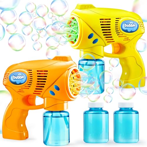 JOYIN 2 Seifenblasenpistole für Kinder mit Seifenblasenflüssigkeit (2 * 148 ml), seifenblasenmaschine für Party, Seifenblasen Pistole für Sommer Party, Indoor Outdoor Aktivitäten, Ostern(gelb+orange) von JOYIN