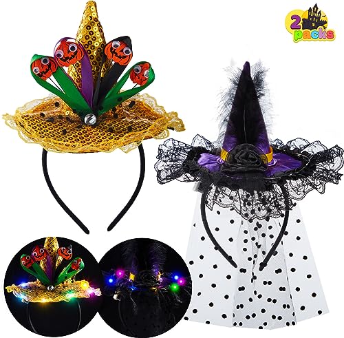 JOYIN 2 Stück Halloween-LED-Stirnbänder, leuchtende Hexenhut-Stirnbänder, Kürbis-Pailletten-Hut-Stirnbänder für Halloween-Kostüme, Partyzubehör, Halloween-Partygeschenke, Cosplay, Halloween-Zubehör JOYIN 2 Stück Halloween-LED-Stirnbänder, leuchtende Hexenhut-Stirnbänder, Kürbis-Pailletten-Hut-Stirnbänder für Halloween-Kostüme, Partyzubehör, Halloween-Partygeschenke, Cosplay, Halloween-Zubehör von JOYIN