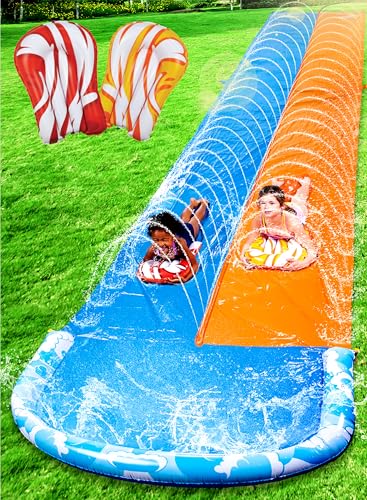 JOYIN 32,5ft/990,6cm Ultralange Doppelte Wasserrutsche, Rasen-Wasserrutsche mit Sprinkler und 2 aufblasbaren Boards für Kinder und Erwachsene, Sommerparty, Garten, Rasen, Außen-Wasseraktivitäten von JOYIN