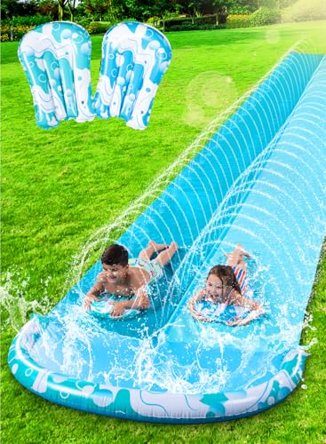 JOYIN 22,5ft/685.8cm Wasserrutsche und 2 Bodyboards, Garten-Wasserrutsche Sommer-Rutsch-Wasserrutschen Wasserspielzeug mit eingebautem Sprinkler für Outdoor-Wasserspaß für Kinder, Blau, Hellblau von JOYIN