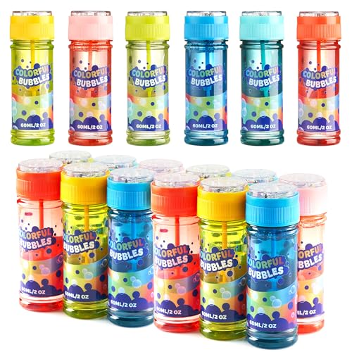 JOYIN 24-Pack Seifenblasenflaschen (2oz/60ml Seifenblasenlösung) - Buntes Regenbogendesign für Kinderpartyspaß, großes Seifenblasenset, Kleinkind Seifenblasenstab Sommer draußen Spielzeug Geschenk von JOYIN