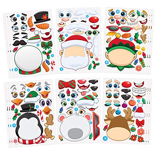 JOYIN 24 Stück Make-a-Gesicht Stickerblätter zum Selbermachen von Charakteren Mix und Match Stickerblätter mit Weihnachts Elf, Weihnachtsmann, Schneemann, Pinguin und Eisbär, für Kinder Partys von JOYIN