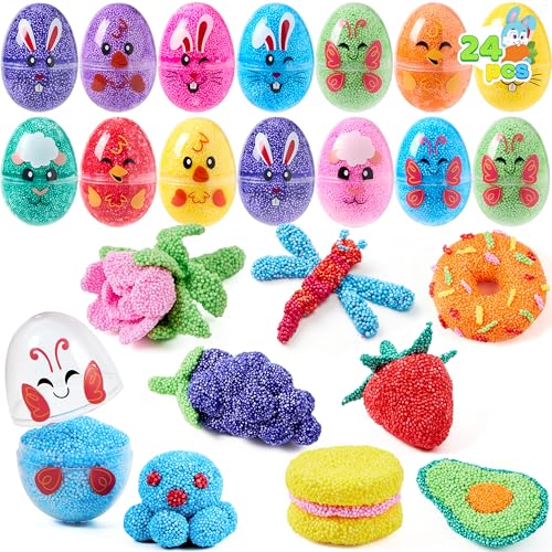 JOYIN 24 Stück vorgefüllte Ostereier mit matschigem Schaumstoffspielzeug, Osterei mit Schaumstoffspielzeugfüllung, Ostereiersuche für Kinder, Korbfüller, Osterpartygeschenk, Kunsthandwerksbedarf von JOYIN