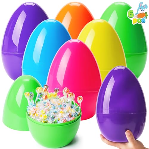 JOYIN 25,4 cm Jumbo-Ostereier, 6 Stück, helle Kunststoff-Rieseneier, leer, befüllbar, zum Befüllen zu Ostern, Leckereien, Partygeschenke, Jagd, Klassenzimmer, Preiszubehör, Dekoration von JOYIN