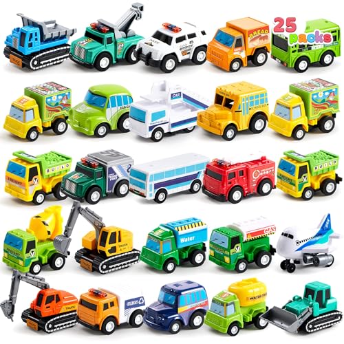 JOYIN 25 Stück Zurückziehen Stadtautos und Lastwagen Spielzeugfahrzeug-Set für Kleinkinder, Mädchen und Jungen, Kinderspielset, Die Cast Spielzeugautos Set von JOYIN
