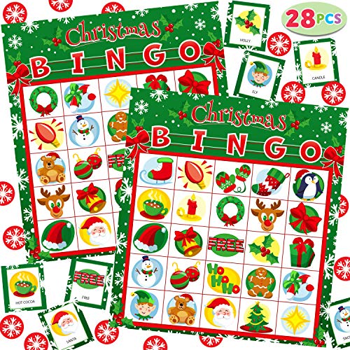 JOYIN Weihnachts-Bingokarten (5 x 5) für 28 Spieler, für Familienaktivitäten mit Kindern, Party-Kartenspiele, Spiele für die Schule, Party-Geschenke zum Thema Truthahn. (Weihnachtsbaum) von JOYIN