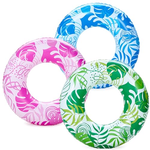 JOYIN 3 Pack Schwimmring für den Pool, Schwimmreifen für Kinder, Schwimmreifen Erwachsene, Schwimmring mit tropischen Blättern, Wasserspielzeug zum Schwimmen, Sommer-Strandparty JOYIN 3 Pack Schwimmring für den Pool, Schwimmreifen für Kinder, Schwimmreifen Erwachsene, Schwimmring mit tropischen Blättern, Wasserspielzeug zum Schwimmen, Sommer-Strandparty von JOYIN