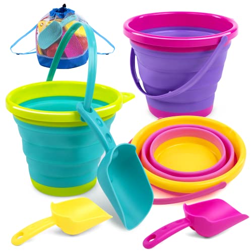 JOYIN 3 Packungen Faltbares Strand Eimer Set,Sandkasten Faltbare Sandspielzeug Eimer mit Netz-Rücksack für Kinder, Campingausrüstung, Sandparty JOYIN 3 Packungen Faltbares Strand Eimer Set,Sandkasten Faltbare Sandspielzeug Eimer mit Netz-Rücksack für Kinder, Campingausrüstung, Sandparty von JOYIN