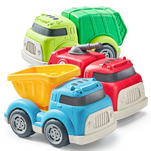 JOYIN 3er Lastwagen für Kinder, inklusive Müllwagen, Kipplaster Sandkasten und Feuerwehrauto, LKW-Autospielzeug, Indoor Outdoor Sandspielzeug, Geschenk für Jungen und Mädchen ab 2 3 4 5 6 7 Jahren von JOYIN