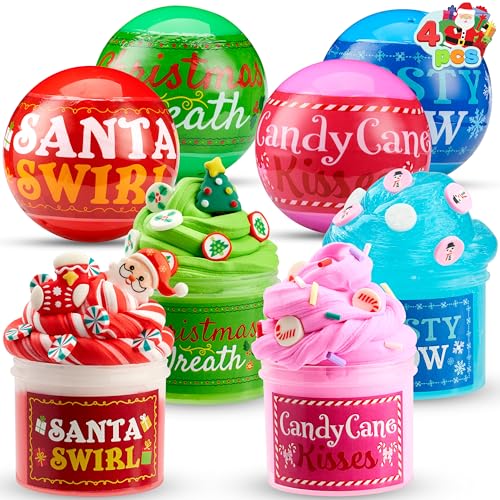 JOYIN 4 Stück Weihnachts-Schleimbälle, Weihnachtsstrumpffüller für Kinder, Kinder, Partygeschenke, Klassenzimmerpreise, originelles Spielzeug von JOYIN