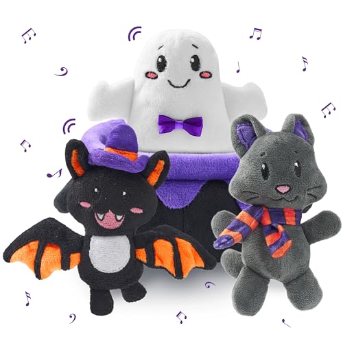 JOYIN 4 x Baby-Halloween-Plüschtier, Plüschkessel mit Geisterfledermaus-Katze, Halloween-Spielset für Kinder, Süßes oder Saures, Schulklassenzimmer, Partyzubehör, Geschenk, Geschenktütenfüller, Preis von JOYIN