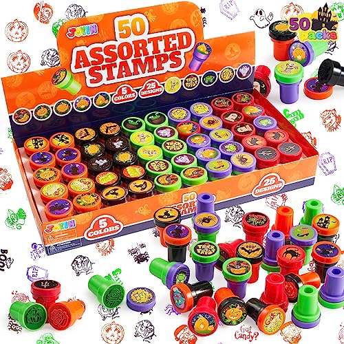 JOYIN 50 Stück Halloween Stempel Set Kinder Selbstfärbende Stempelset (25 Designs, Plastik, Süßes oder Saures, gespenstig Stempels) für Halloween Party, Spiel Preise, Halloween Goodies Taschen von JOYIN