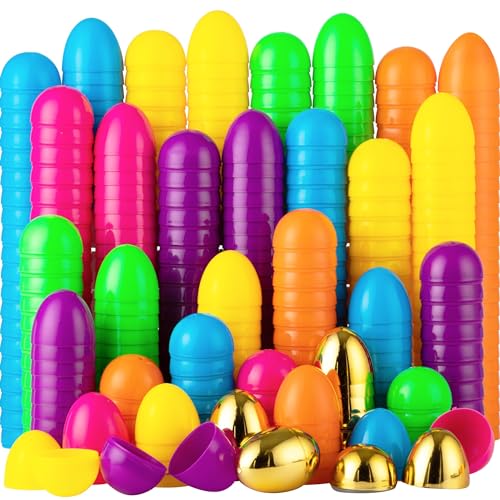 JOYIN 50 Stück Kunststoff-Ostereier, leer, 5,8 cm, 44 Stück, bunt, mit 6 Stück goldenen Eiern, in großen Mengen befüllbar, für Ostern, Jagd, Party, Gastgeschenke, Korbfüller, Füllmaterial JOYIN 50 Stück Kunststoff-Ostereier, leer, 5,8 cm, 44 Stück, bunt, mit 6 Stück goldenen Eiern, in großen Mengen befüllbar, für Ostern, Jagd, Party, Gastgeschenke, Korbfüller, Füllmaterial von JOYIN