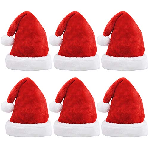JOYIN 6 Stück Deluxe-Weihnachtsmannmützen mit rotem Samt und Plüschbesatz, Weihnachtsmützen, Weihnachtsgeschenke und Partyzubehör für Kinder und Erwachsene von JOYIN