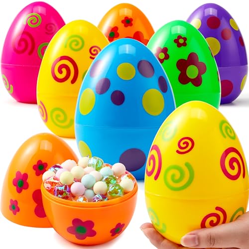 JOYIN 6 Stück riesige Bedruckte Ostereier, 6-Zoll-Plastikeier in bunten Farben, befüllbare Leere Überraschungseier für das Ostereiersuchspiel, Eierspielzeug für Kleinkinder, Korbfüller Füllmaterial JOYIN 6 Stück riesige Bedruckte Ostereier, 6-Zoll-Plastikeier in bunten Farben, befüllbare Leere Überraschungseier für das Ostereiersuchspiel, Eierspielzeug für Kleinkinder, Korbfüller Füllmaterial von JOYIN