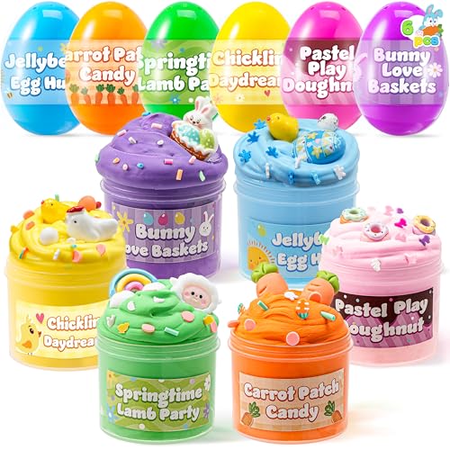 JOYIN 6 Stück vorgefüllte Ostereier mit Spielzeug, Plastik-Oster Eier mit Schleim-Set zum Thema Ostern, Füllungen für Osterkörbchen, Ostergeschenke für Kinder, Partygeschenke zum Thema Ostern von JOYIN