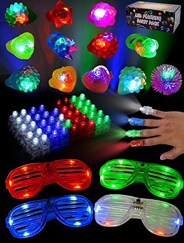 JOYIN 60 LED Spielwaren Party Zubehör Mitgebsel für Kinder Kindergeburtstag Gastgeschenke -44 LED Fingerlicht Fingerring Leuchtringe 12 LED Blinkend Ringe und 4 LED Brille von JOYIN