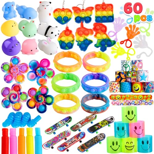 JOYIN 60 Stücke Kindergeburtstag Mitgebsel Set, Popular Fidget, Partyspielzeuge, Goodie Bags Fillers für Kindergeburtstag Gastgeschenke, Give Aways Kindergeburtstag Klassenzimmer Preise von JOYIN