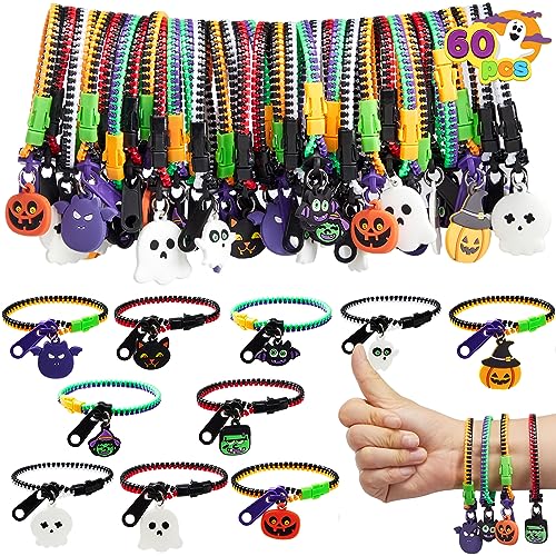 JOYIN 60-teiliges Halloween-Reißverschluss-Armband-Großset, Reißverschluss-Armbänder, Partygeschenke für Kinder, Zappelspielzeug zum Stressabbau, Halloween-Goodie-Bag von JOYIN