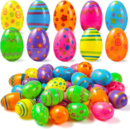JOYIN 72 Stück Kunststoff bedruckte helle Ostereier 5,8 cm hoch für Osterjagd, Korbfüller, Klassenzimmer-Preisbedarf, Füllung von Leckereien und Partygeschenken von JOYIN