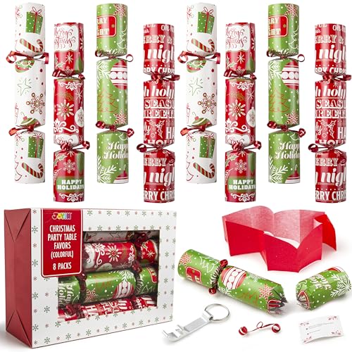JOYIN 8er-Pack Weihnachtsgeschenk-Tischgeschenke mit nicht aufklappbaren Schriftstücken, Tischgeschenke für die Party mit Partyzubehör für Kinder und Erwachsene von JOYIN