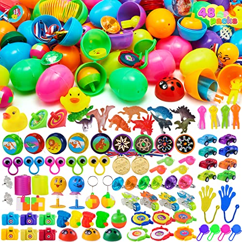 JOYIN 96 Ostereier mit Spielzeug im Inneren, 48 vorgefüllte Ostereier mit beliebten, sortierten Spielzeugen für Kinder, Jungen und Mädchen, Osterparty-Geschenke, Ostereiersuche, Korbfüller von JOYIN