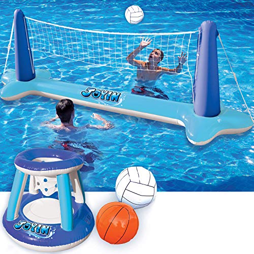 JOYIN Aufblasbares Schwimmbecken Set Volleyballnetz & Basketballkörbe; Inklusive Bälle für Kinder und Erwachsene Schwimmspielspielzeug, Sommerschwimmer von JOYIN