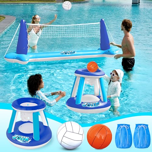JOYIN Aufblasbares Schwimmbecken Set Volleyballnetz & Basketballkörbe; Inklusive Bälle für Kinder und Erwachsene Schwimmspielspielzeug, Sommerschwimmer von JOYIN