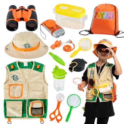JOYIN Draussen Forscherset & Bug Catcher Kit für Kinder mit Kinder Weste, Hut, Fernglas, Taschenlampe, Lupe und Kompass, für die Erkundung im Innen- oder Außenbereich, Campingausrüstung für Kinder von JOYIN