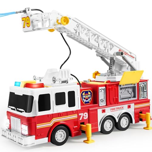 JOYIN Groß Feuerwehrauto Spielzeug ab 2 3 4 Jahre, mit 83 cm Leiter, Spielzeugauto, Feuerwehr, Eektrischen Knöpfen, Lichtern, Sirenen, Drehbarer Schlauchtrommel und Abnehmbarer Wasserpumpe JOYIN Groß Feuerwehrauto Spielzeug ab 2 3 4 Jahre, mit 83 cm Leiter, Spielzeugauto, Feuerwehr, Eektrischen Knöpfen, Lichtern, Sirenen, Drehbarer Schlauchtrommel und Abnehmbarer Wasserpumpe von JOYIN