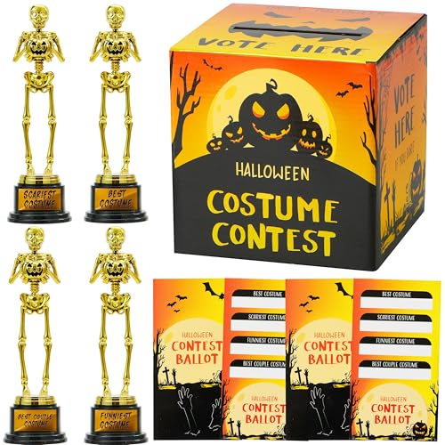 JOYIN Halloween-Kostümwettbewerb, Partygeschenke, Kostümwettbewerb-Wahlurne mit 4 Skelett-Trophäen und 50 Stimmkarten, Halloween-Partyzubehör für Partyspiele für Erwachsene, Wettbewerb von JOYIN