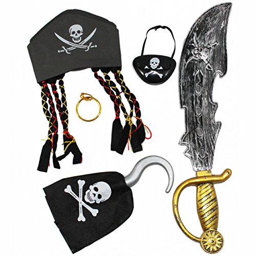 JOYIN Halloween Piraten Kostüm Set inklusive Hut, Augenklappe, Schwert, Ohrring und Haken Kostüm Set für Fasching Karneval Piratenparty JOYIN Halloween Piraten Kostüm Set inklusive Hut, Augenklappe, Schwert, Ohrring und Haken Kostüm Set für Fasching Karneval Piratenparty von JOYIN