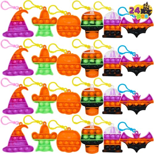 JOYIN Halloween-Pop-Fidget-Spielzeug, 24 Stück, Halloween-Partygeschenke, Geist, Skelett, Fledermaus, Kürbis, Hexenhut, Fidget-Schlüsselanhänger, Fidget-Spielzeug, Großpackung für Kinder von JOYIN