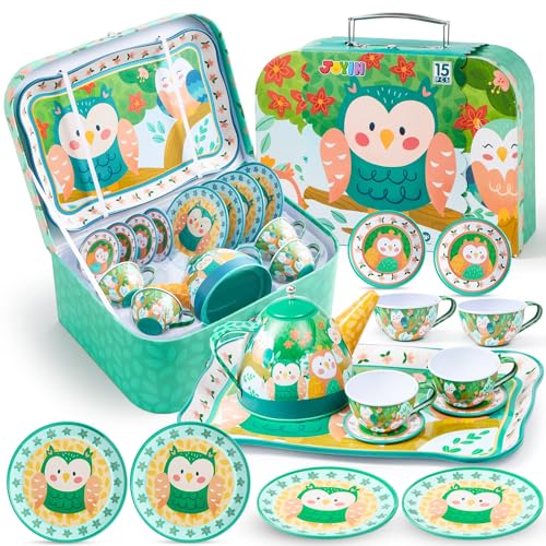 JOYIN Kinder Teeservice Tin Teekanne Set für Kinder Tee Party Küche Eule Teekanne Set als Jungen und Mädchen Geburtstagsgeschenk von JOYIN