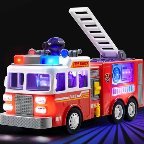 JOYIN Kleinkind-Feuerwehrauto Spielzeug für Kinder im Alter von 3 4 5 6 7 8 Jahren, LED und Sirenen, Realistische Tasten mit Licht & Sound, Feuerwehrautos, Geburtstagsgeschenk für Jungen und Mädchen von JOYIN