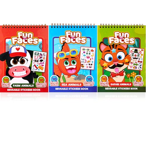 JOYIN Make-a-Face Reusable Sticker Books 3-Pack (Safari, Farm, Sea Animals) - On The Go Travel Toys Activity Pad für Kinder von 4-8 Jahren (30 Szenen) von JOYIN