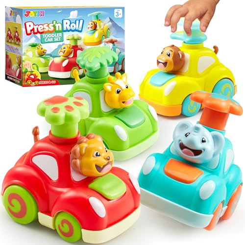 JOYIN Spielzeugautos ab 3 Jahre Jungen, Rückziehautos, Press & Go Tier-Babyauto Set (Elefant, AFFE, Giraffe, Löwe) Geschenke für 3 Jahre Jungen, Baby Spielzeug von JOYIN