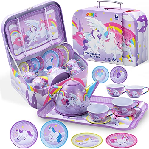 JOYIN Teeservice für Kinder aus Blech, Teekanne für Kinder, Teeparty, lila Einhorn Rollenspiel-Teeset für Kinder, Küchenspielzeug, Geburtstagsgeschenke für Jungen und Mädchen im Alter von 3–8 Jahren JOYIN Teeservice für Kinder aus Blech, Teekanne für Kinder, Teeparty, lila Einhorn Rollenspiel-Teeset für Kinder, Küchenspielzeug, Geburtstagsgeschenke für Jungen und Mädchen im Alter von 3–8 Jahren von JOYIN