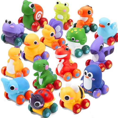 JOYIN Tier Cartoon Mini Autos, Spielzeugauto-Set aus weichem Gummi, kleine Autos, Badespielzeugauto, Geburtstagsgeschenk für Jungen und Mädchen von JOYIN