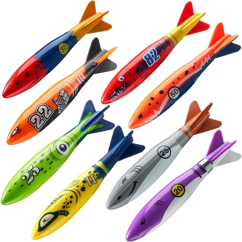 JOYIN Torpedo-Pool-Spielzeug, 8 Stück, Hai, Unterwasser-Torpedo-Banditen, Tauchspielzeug, buntes Schwimmspielzeug, sinkendes Werfen, Torpedo für Kinder, Geschenk, Sommer, Schwimmen, Tauchen, Training JOYIN Torpedo-Pool-Spielzeug, 8 Stück, Hai, Unterwasser-Torpedo-Banditen, Tauchspielzeug, buntes Schwimmspielzeug, sinkendes Werfen, Torpedo für Kinder, Geschenk, Sommer, Schwimmen, Tauchen, Training von JOYIN