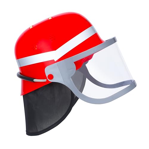 JOYIN Verstellbarer Kinder Feuerwehrhelm mit Klappvisier, Halstuch & Kinnriemen für Kinder Mottoparty, Karneval & Rollenspiel Mützenkostüm (Rot) von JOYIN